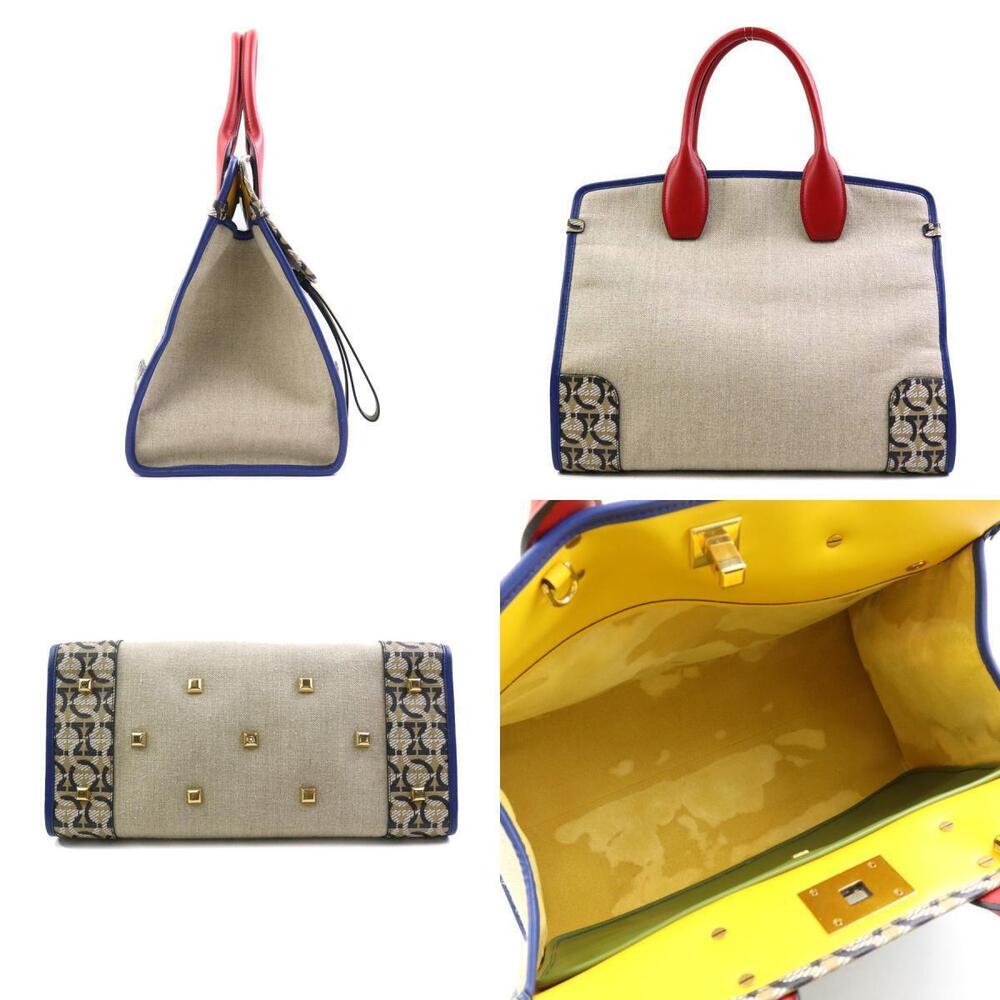 Salvatore Ferragamo studio leather multicolor 2way beige Shoulder canvas Bag Tan